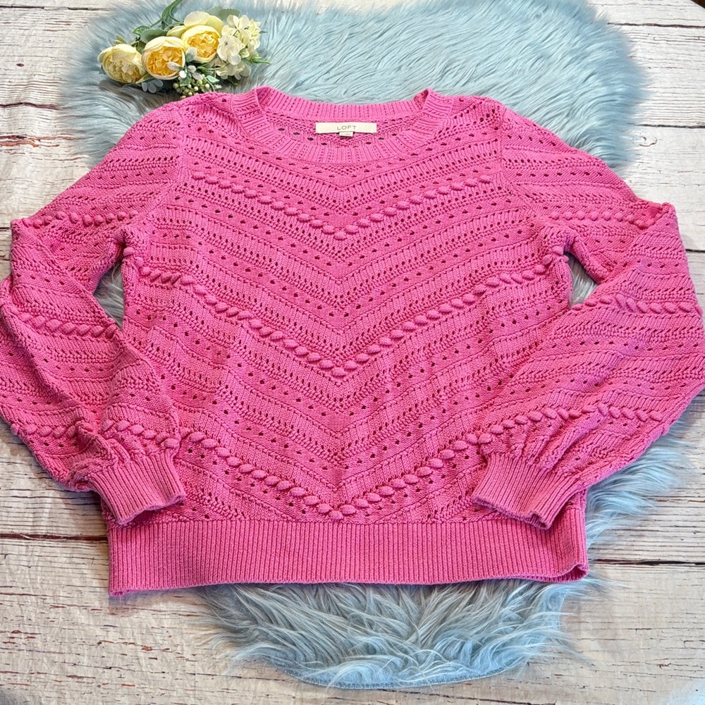 LOFT Pink Open-Knit Chevron Sweater